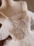 Tulle Lace Light Champagne Short Prom Dress, Cut Homecoming Dress HZ1024