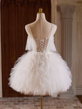 Tulle Lace Light Champagne Short Prom Dress, Cut Homecoming Dress HZ1024