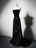 Satin Black Long Prom Dress, Black Long Formal Dress HZ1024