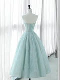 Sweetheart Neck Tulle Lace Blue Short Prom Dress, Blue Formal Dress HZ1024
