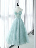 Sweetheart Neck Tulle Lace Blue Short Prom Dress, Blue Formal Dress HZ1024