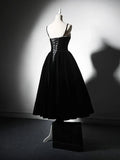 Velvet Tea Length Burgundy Prom Dress, Burgundy Cocktail Dress HZ1024