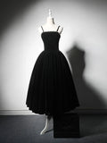 Velvet Tea Length Burgundy Prom Dress, Burgundy Cocktail Dress HZ1024