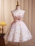Cute Sweetheart Neck Flower Short Prom Dress, Flower Sequin Homecoming Dress HZ1024