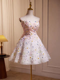 Cute Sweetheart Neck Flower Short Prom Dress, Flower Sequin Homecoming Dress HZ1024