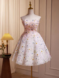 Cute Sweetheart Neck Flower Short Prom Dress, Flower Sequin Homecoming Dress HZ1024