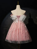 A-Line Tulle Lace Short Prom Dress, Pink Cocktail Dress HZ1024