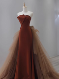 Tulle Velvet Burgundy Long Prom Dress, Burgundy Long Evening Dress HZ1024