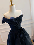 Off Shoulder Organza Dark Blue Long Prom Dress, Dark Blue Long Formal Dress HZ1024