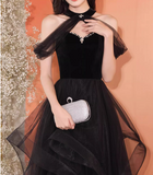 Tulle Black Long Prom Dress, Black Long Formal Dress HZ1024