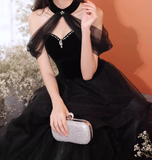Tulle Black Long Prom Dress, Black Long Formal Dress HZ1024