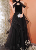 Tulle Black Long Prom Dress, Black Long Formal Dress HZ1024