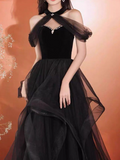 Tulle Black Long Prom Dress, Black Long Formal Dress HZ1024