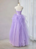 Sweetheart Neck Tulle Applique Long Prom Dress, Purple Long Sweet 16 Dress HZ1024