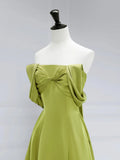 Off Shoulder Green Satin Long Prom Dress, Green Long Formal Evening Dress HZ1024