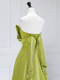 Off Shoulder Green Satin Long Prom Dress, Green Long Formal Evening Dress HZ1024