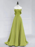 Off Shoulder Green Satin Long Prom Dress, Green Long Formal Evening Dress HZ1024