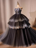 Tulle Long Prom Gown, Black Tulle Evening Dress HZ1024