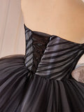 Tulle Long Prom Gown, Black Tulle Evening Dress HZ1024
