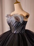 Tulle Long Prom Gown, Black Tulle Evening Dress HZ1024