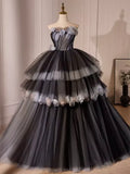 Tulle Long Prom Gown, Black Tulle Evening Dress HZ1024