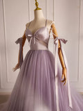 V Neck Tulle Beads Purple Long Prom Dress, Purple Long Formal Dress HZ1024