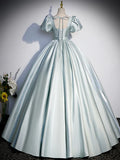 Blue Satin Long Prom Dress, Blue Long Formal Dress HZ1024