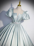 Blue Satin Long Prom Dress, Blue Long Formal Dress HZ1024