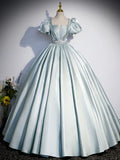 Blue Satin Long Prom Dress, Blue Long Formal Dress HZ1024