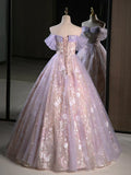 Sweetheart Neck Tulle Lace Purple Long Prom Dress, Purple Long Formal Dress HZ1024