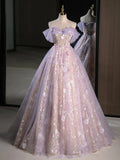 Sweetheart Neck Tulle Lace Purple Long Prom Dress, Purple Long Formal Dress HZ1024