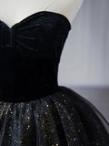 Sweetheart Neck Tulle Sequin Black Long Prom Dress, Black Formal Dress HZ1024