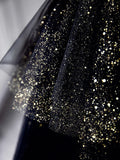 Sweetheart Neck Tulle Sequin Black Long Prom Dress, Black Formal Dress HZ1024