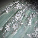 Off Shoulder Tulle Lace Green Long Prom Dress, Green Long Formal Dress HZ1024