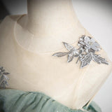 Off Shoulder Tulle Lace Green Long Prom Dress, Green Long Formal Dress HZ1024