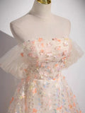 Off Shoulder Lace Tulle Long Prom Dress, Pink Long Formal Dress HZ1024