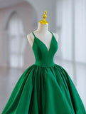 Neck Satin Green Prom Dress, Green Formal Evening Dresses HZ1024