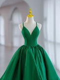 Neck Satin Green Prom Dress, Green Formal Evening Dresses HZ1024