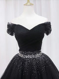 V Neck Short Prom Dress, Black Homecoming Dress with Sequin HZ1024