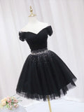 V Neck Short Prom Dress, Black Homecoming Dress with Sequin HZ1024