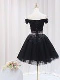 V Neck Short Prom Dress, Black Homecoming Dress with Sequin HZ1024