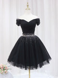 V Neck Short Prom Dress, Black Homecoming Dress with Sequin HZ1024