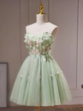 A-Line Tulle Short Prom Dress, Cute Green Homecoming Dresses HZ1024
