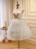 Sweetheart Neck Tulle Short Prom Dress, Beige Homecoming Dress HZ1024