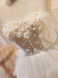 Sweetheart Neck Tulle Short Prom Dress, Beige Homecoming Dress HZ1024
