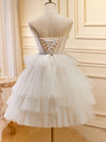 Sweetheart Neck Tulle Short Prom Dress, Beige Homecoming Dress HZ1024