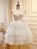 Sweetheart Neck Tulle Short Prom Dress, Beige Homecoming Dress HZ1024