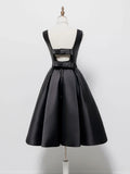 A-Line Satin Black Short Prom Dress, Black Homecoming Dress HZ1024
