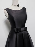 A-Line Satin Black Short Prom Dress, Black Homecoming Dress HZ1024