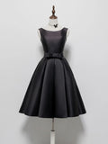 A-Line Satin Black Short Prom Dress, Black Homecoming Dress HZ1024